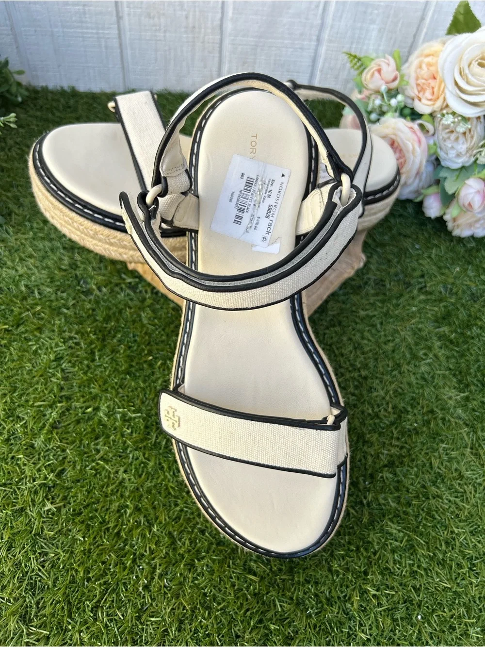 Tory Burch Women’s canvas/perfect black platform  Espadrille Sandals size 10